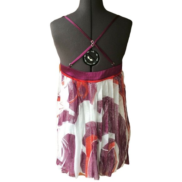 Bebe Spaghetti Strap Top Shimmer White Purple Red S Sheer Layered Baby Doll - Picture 7 of 10